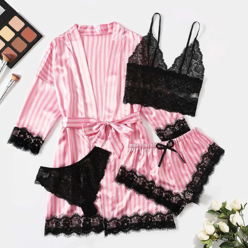 Bathrobe - Ensemble pyjama en satin et dentelle